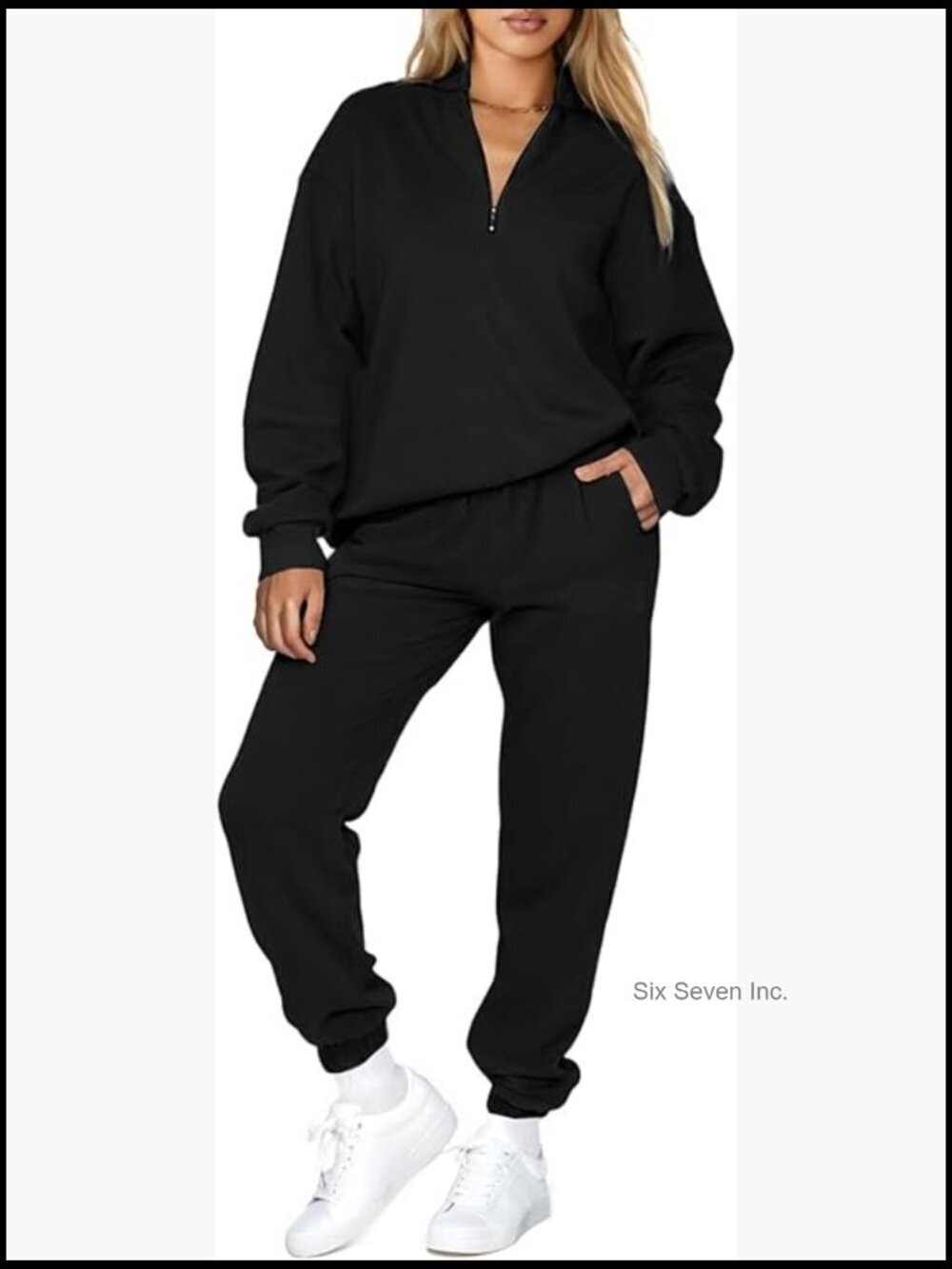 2 Piece Outfits Oversized Half Zip Pullover Sweatshirt Jogger Pants Set with